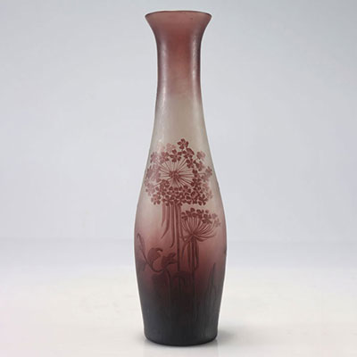 Val Saint Lambert acid-etched vase with floral decoration
