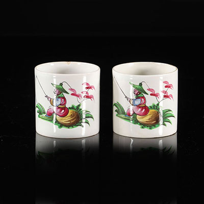 Les Islettes France Coffee cups with Chinese seated decoration 18th -
