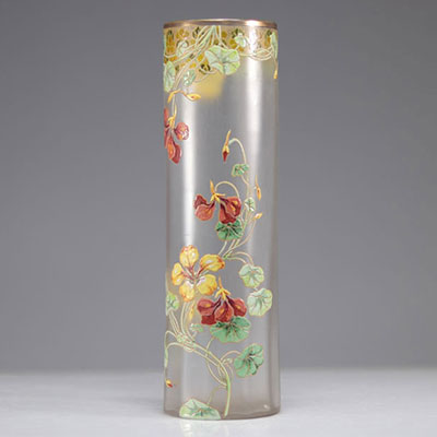 Legras Montjoie grand vase émaillé à décor de fleurs vers 1900