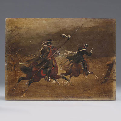 Oil on wood 19th century war scene