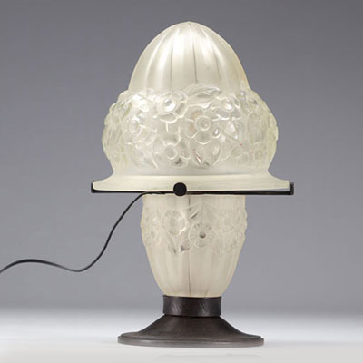 Jean NOVERDY Lampe en verre floral stylisé avec 2 éclairages 