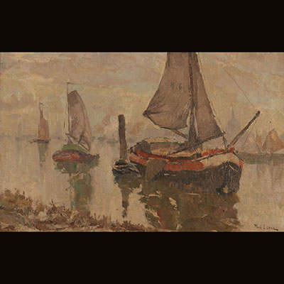 Paul Leduc (1876-1943) Huile sur toile - barques de pêche