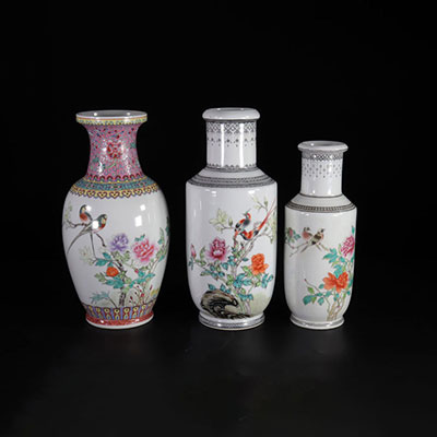 Lot of 3 porcelain vases, Republic, 20th CHINA