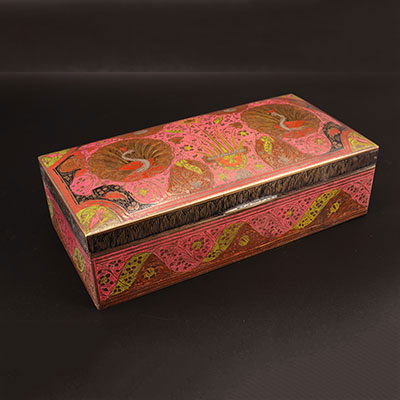 India - Painted box decorated with peacocks 19th