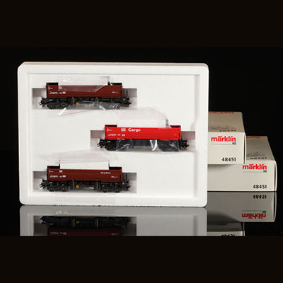 Train - Modèle réduit - Marklin HO lot de 2x 48451 - Lot de 2 boîtes chacune contenant 3 wagons basculeurs de type Fans 126 de la DB AG sestinés au transport de marchandises en vrac