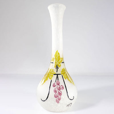 Large engraved and enamelled Legras vase, vine decor,