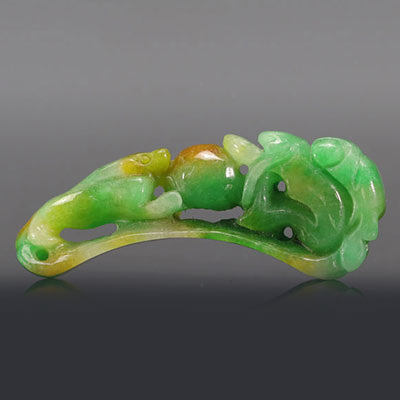 Jade fibula with three shades of green (such as apple green)