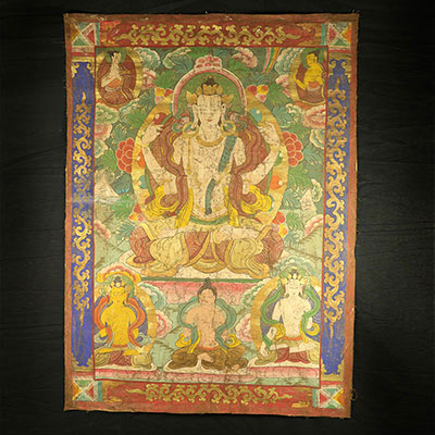 China - pair of thangka with Mahakala decoration, Tibet, 19th C.