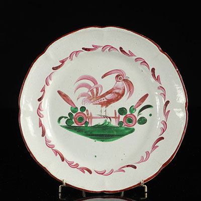 Les Islettes France Plate with red rooster on a barrier. 18th -