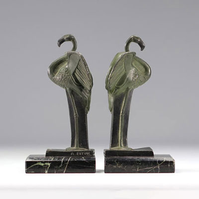 (2) Adam FÉRON pair of bookend sculptures in the form of pink flamingos - Art Deco Adam Féron was a French sculptor who was mainly active during the Art Deco period.