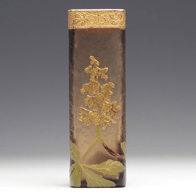 Montjoie square vase decorated with acid-etched flowers