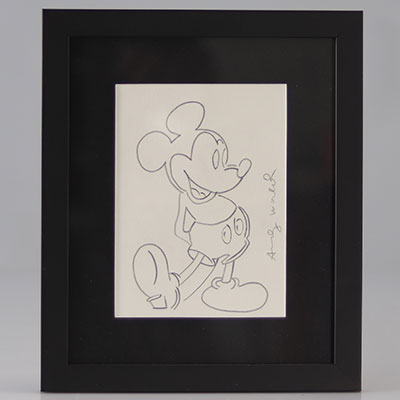 Andy Warhol (attribué à ) - Mickey Mouse Dessin à la main au crayon sur papier. Signé à la main.
