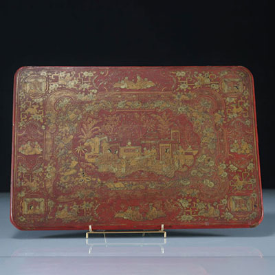 Plaque en bois ornée de peinture chine XIXème 