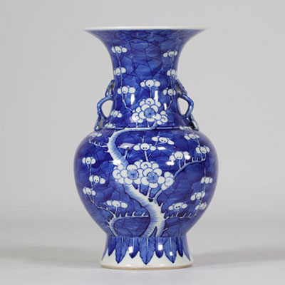 Blue and white vase with prunus (ornamental cherry) blossom design from 19th century