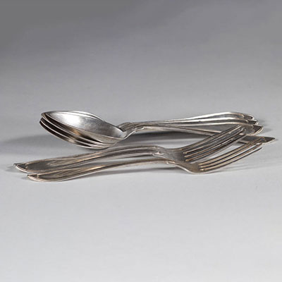 Set of cutlery forks spoons in silver hallmarks Minerva