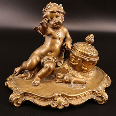  France - Bronze inkwell with an angel 19th Louis XV style