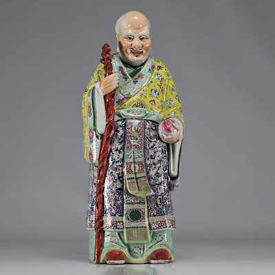 Multi-coloured Shoulao statue in Famille rose porcelain from the Tongzhi period from the 19th century