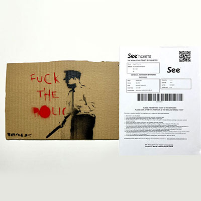 Banksy. « Fuck the Police ». 2015. Bombe aérosol et pochoir sur carton.