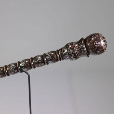 Persian cane with copper and silver inlays