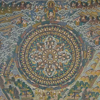 TANKA peint sur papier entoilé représentant divers divinités 19ème