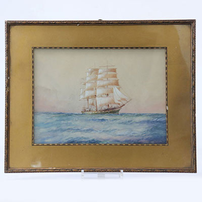 Watercolor decorated with a sailboat. Louis Druart