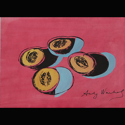 Andy WARHOL (USA, 1928-1987)-abricots, sérigraphie rehaussée à l'aquarelle. Signé au feutre