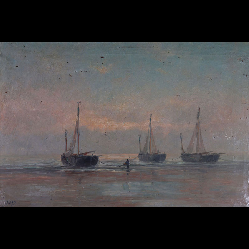 Romain STEPPE huile sur toile soir de printemps Plage de Heyst à marée basse 1900