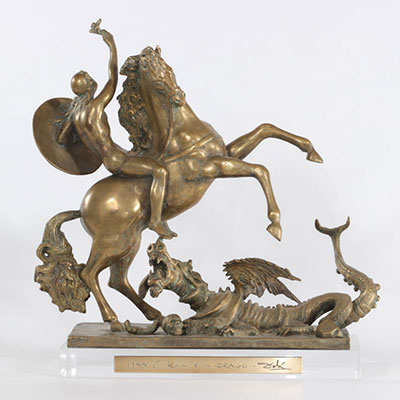 Salvador Dali. « Saint Georges et le dragon ». Bronze. Signée sur la base et le socle « Dali ». Daté 1964.