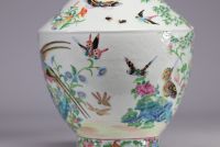 Chine - Rare grande paire de vases porcelaine famille rose à décor d'oiseaux et de fleurs, XIXe siècle. 
