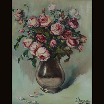 Huile sur toile, bouquet de fleurs, Emile Herrmann