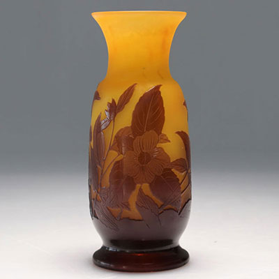 Emile Gallé multi-layered vase with acid-etched floral decoration