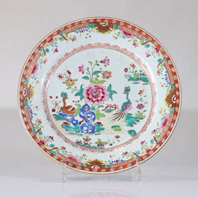 18th century famille rose plate decorated with flowers and birds