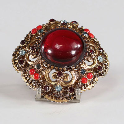 Beautiful coral and precious stone brooch