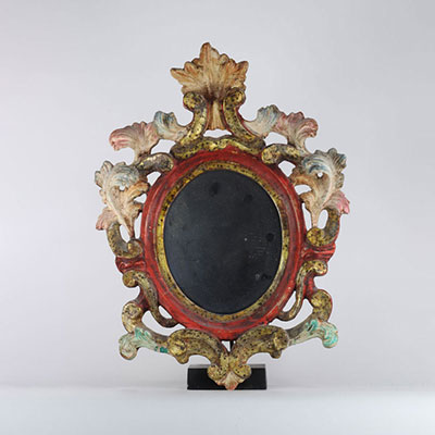 Miroir de style Rococo en bois polychrome