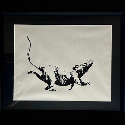 Banksy. « Rat ». 2019. Sérigraphie en noir sur papier.