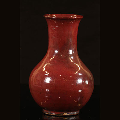 China - signature ox blood glazed terracotta vase at the base