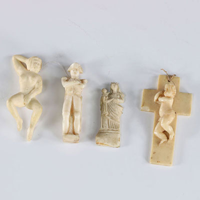 Lot of 4 Napoleon ivory sculptures, erotic and religious 19th