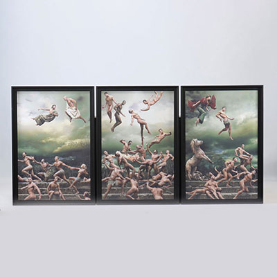 Aymeric GIRAUDEL (Born in 1973) “The Prophecy” 2008. Triptych. Digital print pasted on aluminum plate Signed “A.Giraudel” lower right on the last panel.