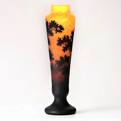 Daum Nancy very large acid-etched vase with landscape decoration