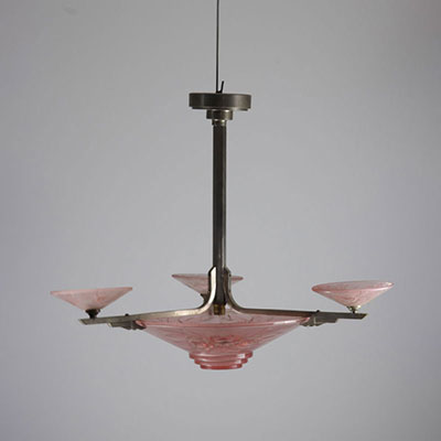 Art deco Muller brothers Lunéville chandelier decorated with roses 1930