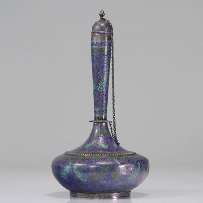 Iran Cloisonne Sterling Silver Vase