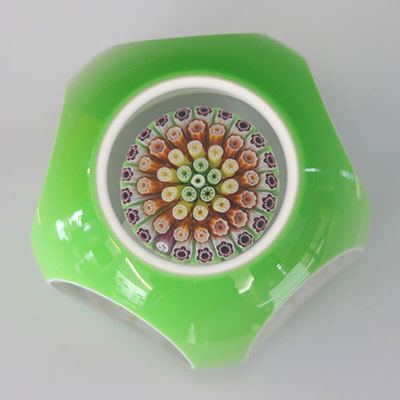 Baccarat paperweight 1988-Number 16, double green and white overlay and mushroom canes