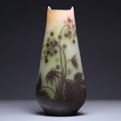 Emile Gallé vase with stretched neck plant decoration