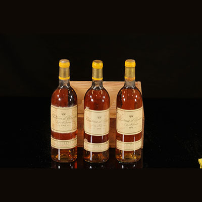 Vin - 3 bouteilles 75 cl Bl liquoreux Sauternes Château d'Yquem  1977 - 1978 - 1979 Lur Saluces