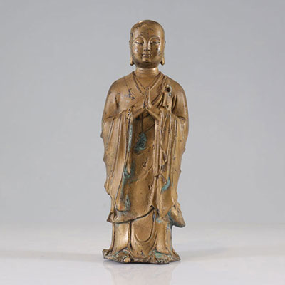 Bouddha en bronze polychrome. Epoque Ming