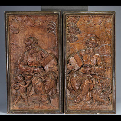 Panels (2) carved 17th century named 