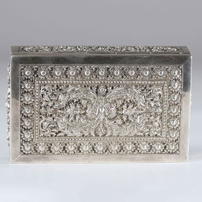 Cambodia silver box finely carved early 20th century