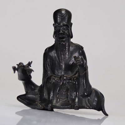 Lao Tseu sur un daim bronze d'époque Ming