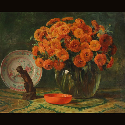 Dolf van Roy (1858-1943) - huile sur toile - nature morte aux fleurs