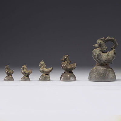 Burma - 19th century Set of 5 opium weights in the shape of birds